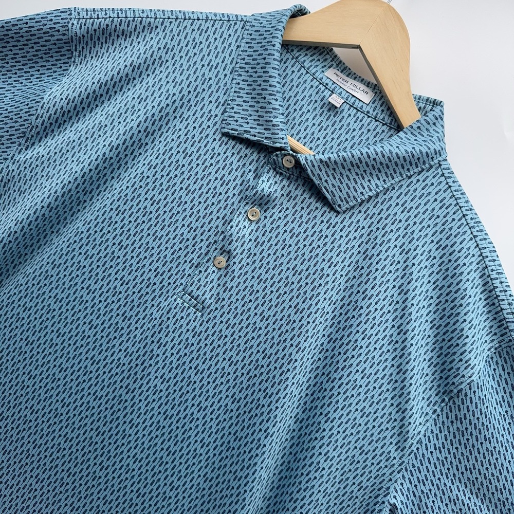 Peter Millar Summer Comfort Golf Polo Shirt Men XXL Cyan Blue Lavender Fields